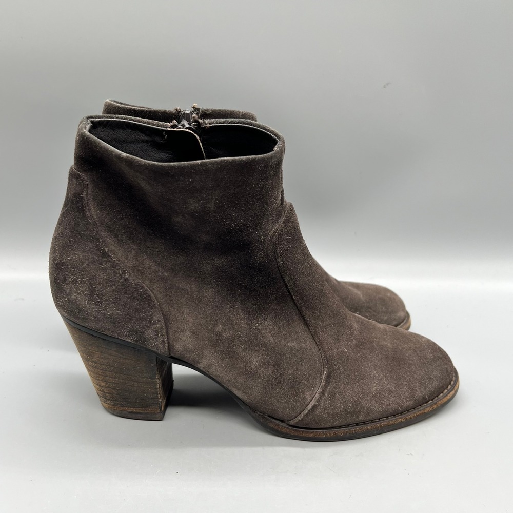 Paul Green Boots Womens 7.5 Brown Suede Ankle Block Heel Side Zip Booties Shoes